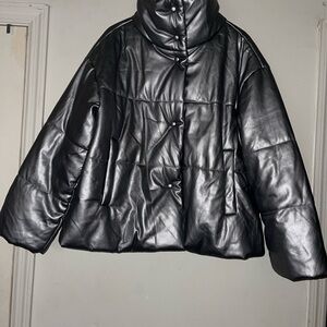 INC International Concepts Faux Leather Silver Puffer